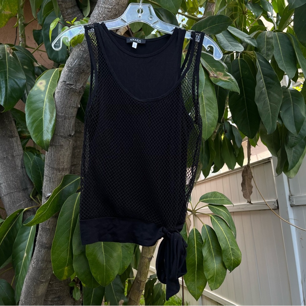 Axara Paris Black fishnet / mesh Long top that’s layered and lined